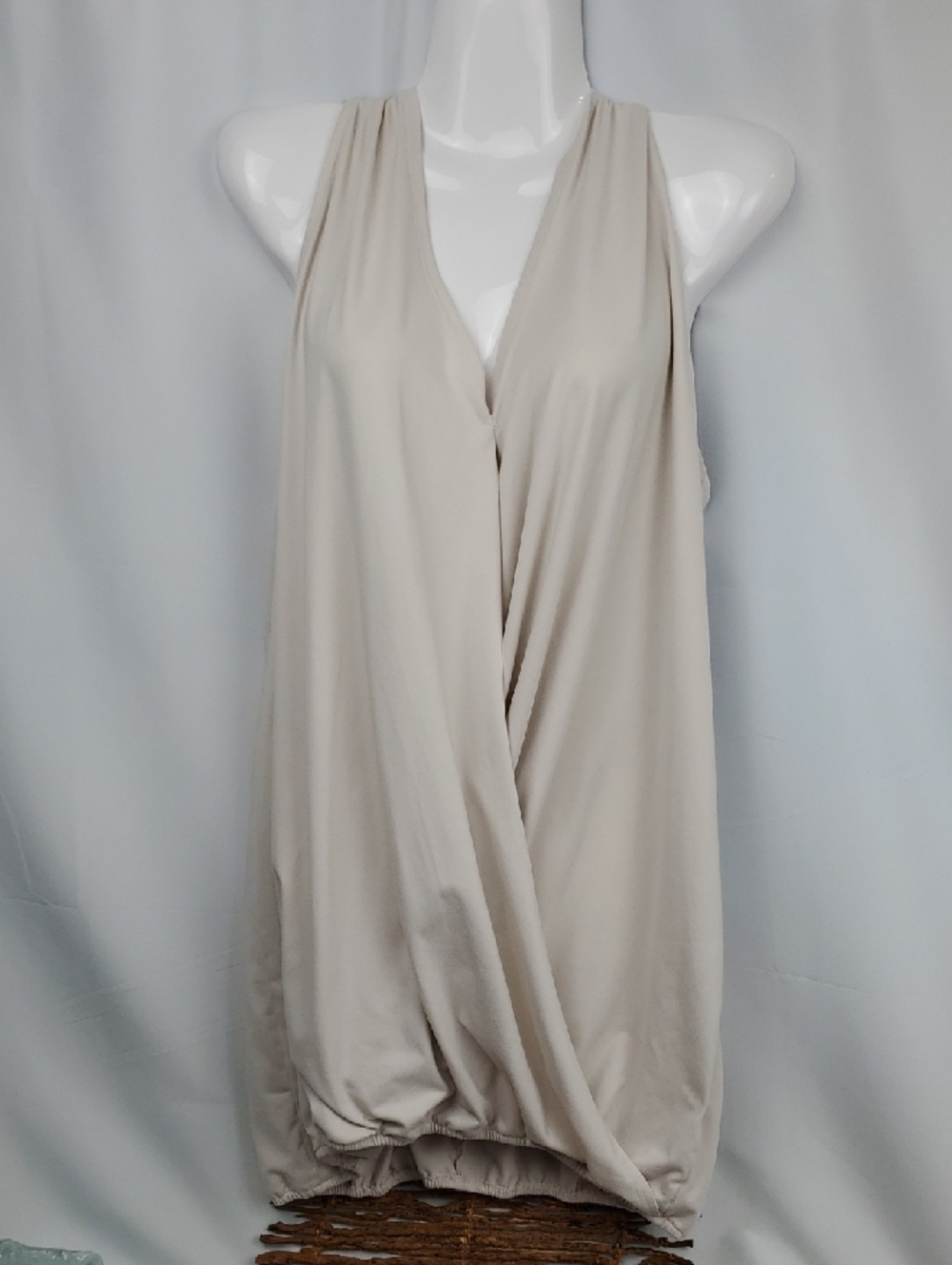 Zenana Sleeveless Draped V-Neck Tunic in Light Beige